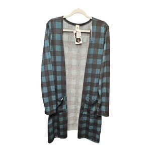 Sew In Love Blue and Gray Checkered Cardigan